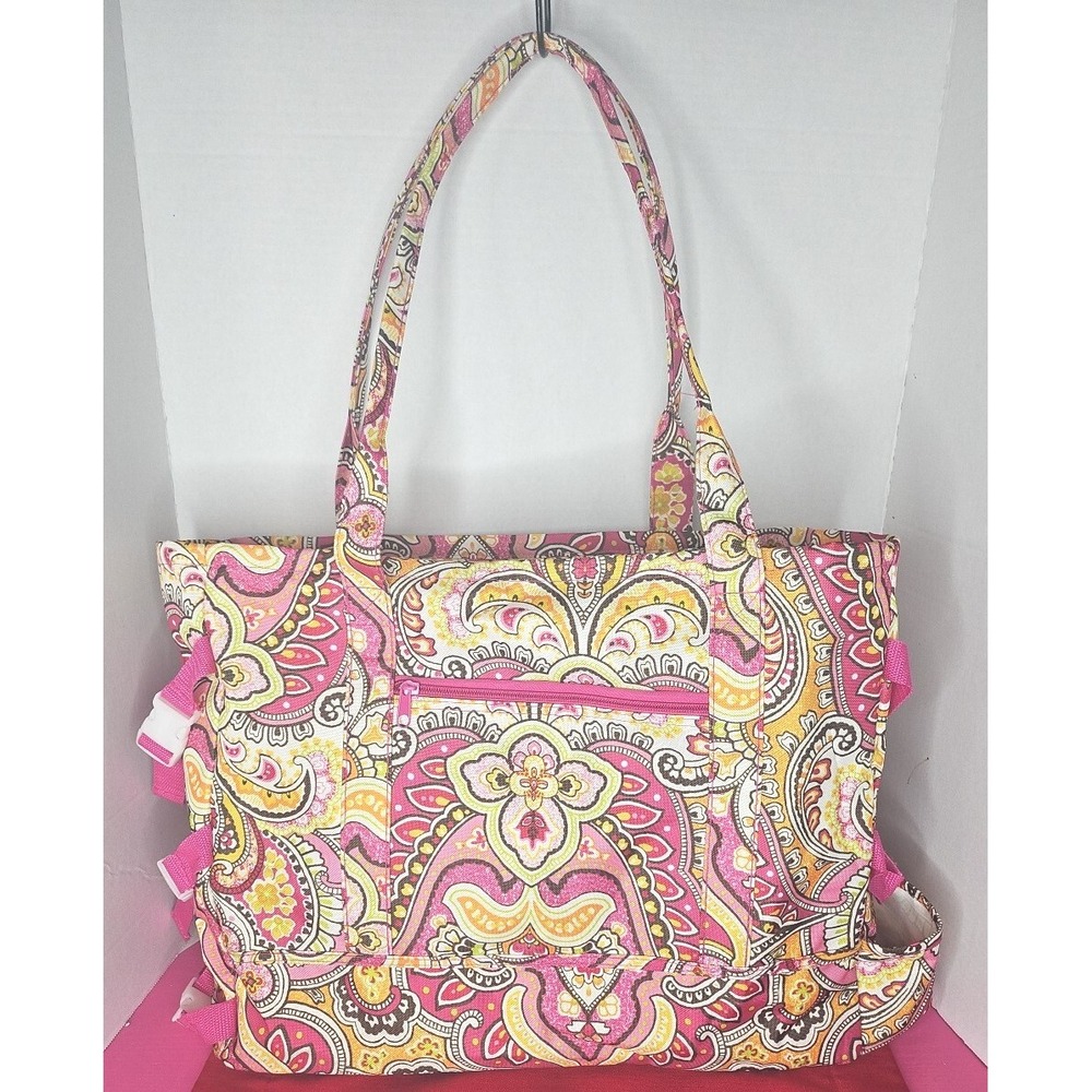 Laura Ashley Seaside Lined Beach Bag Or Diaper Bag Dark‎ Fuschia Tote Bag